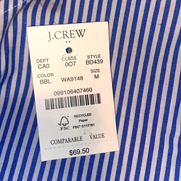 NWT Jcrew Factory banker blue stripe ruffle cotton-blend blouse ft.darts, size M - Picture 2 of 14